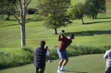 Adam Scott tees off at Maleny Golf Club in the Sunshine Coast Hinterland