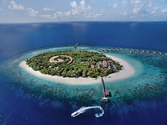 An aerial view of Park Hyatt Maldives Hadahaa.