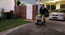 James McAlloon takes his first steps on his Footsteps for Food quest, leaving home. 