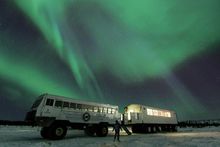 The northern lights above Dan's Diner in Churchill, Canada