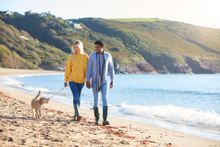 Walking the dog on holiday in Cornwall