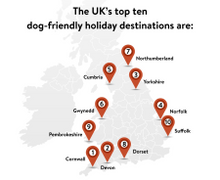 Map showing the UK's top ten dog friendly regions