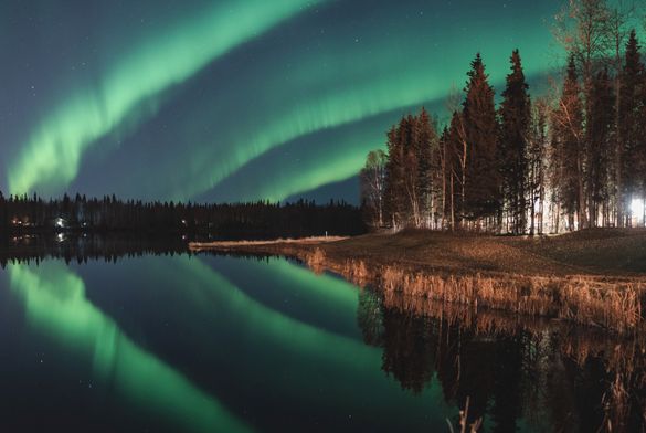 Northern Lights over Chena Lake, just outside of Fairbanks, Alaska. Northern Lights over Chena Lake, just outside of Fairbanks, Alaska.