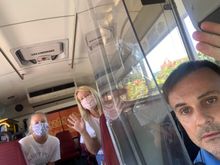 Passengers aboard Starline Tours in Hollywood follow safe protocols while seeing the sights in LA.
