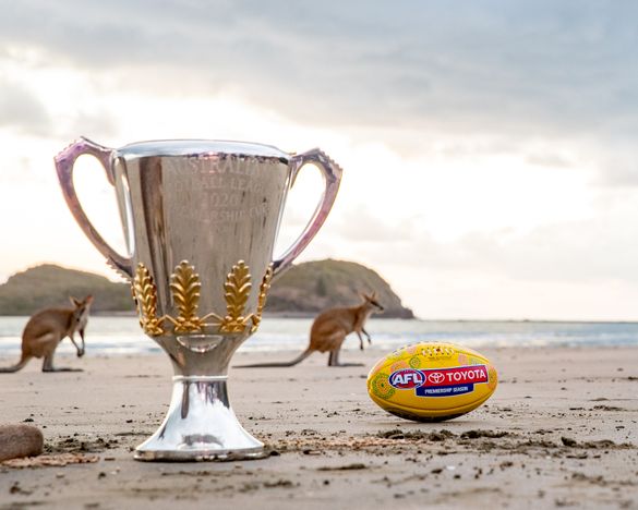 AFL Premiership Cup Trophy with kangaroos on Cape Hillsborough