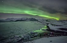 Photographers capturing the Aurora, Jökulsárlón Glacier Lagoon Iceland