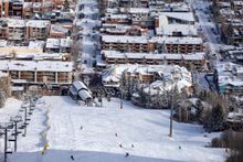 Aspen mountain early ups photo shoot with a foot new snow   Morris snowboarder (red Jacket)   Xan skier (orange pants)   @mattpower