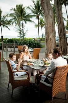 Dining at Lime & Pepper restaurant under the melaleuca trees Peppers Beach Club & Spa Palm Cove