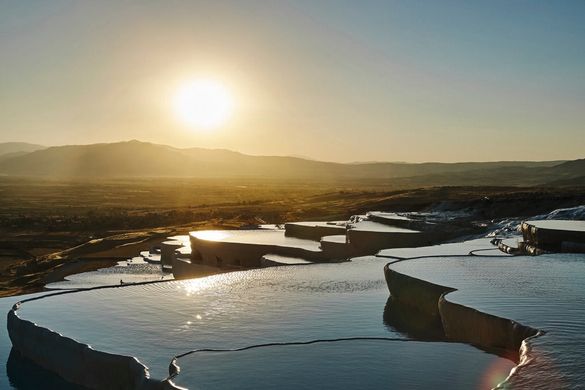 Sunset at Hot Spring Terraces in Pamukkale, Anatolia, Turkey Sunset at Hot Spring Terraces in Pamukkale, Anatolia, Turkey