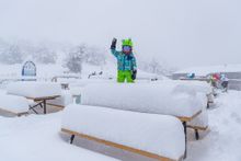 Frog Boy enjoying fresh snow during one of the season's big snow storms