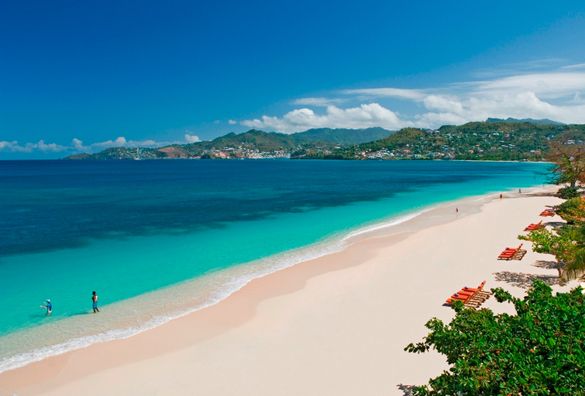 Grand Anse beach, St George's Grenada - two miles of white powder sand lapped by the Caribbean Sea Grand Anse beach, St George's Grenada - two miles of white powder sand lapped by the Caribbean Sea