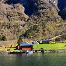 Village on the shore of Nærøyfjord, Norway
