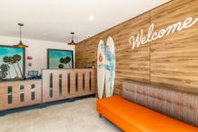 The lobby of Motel 6 Santa Barbara - Beach in Santa Barbara, Calif. This is the original Motel 6 location that launched the famous hotel chain back in 1962.
