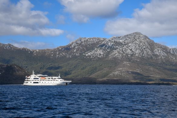 January 12, Coral Discoverer below Mt Rugby, Port Davey January 12, Coral Discoverer below Mt Rugby, Port Davey