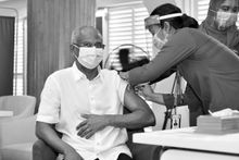 President Ibrahim Mohamed Solih receiving his first dose of the COVID-19 vaccine