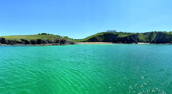Polurrian on The Lizard - view from the sea to the hotel