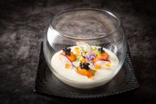 Cauliflower Panna Cotta with Sea Urchin, Lobster Jelly, Caviar