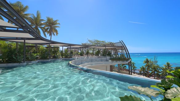 Adult-only rooftop bar, Bisou, overlooking the famed Grand Baie lagoon