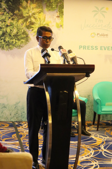 Managing Director of Maldives Marketing and Public Relations Corporation (MMPRC), Mr. Thoyyib Mohamed at the launch of the ‘I'm Vaccinated’ campaign.