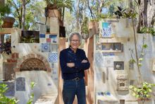 Artist Leon Pericles in his Burnside garden