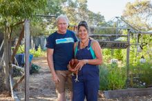 Sculptor Ian Thwaites and woodworker Sarah Shleltema in their Margaret River home, workshop, studio garden