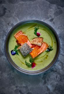 Roundhouse - Lemon myrtle green pea veloute with ocean trout