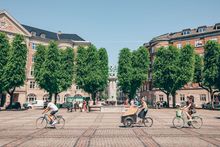 Cyclists in Sct Thomas Plads in Copenhagen