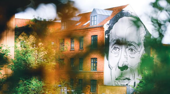 A murial in Odense of fairy tale author Hans Christian Andersen.