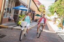 Riding bicycles on teh historic streets of St. Augustine