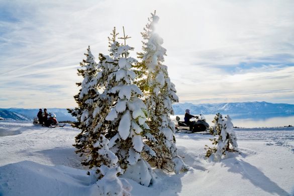 Zephyr Cove Snowmobile Center offers tours from late November until mid-April, featuring lake views at 9,000 feet on the Nevada 