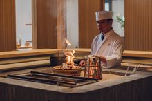 Japanese irori cooking hearth at Sanpou Nishimuraya
