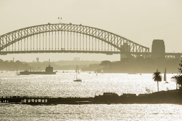 View towards Shark Island and the Sydney Harbour Bridge.
