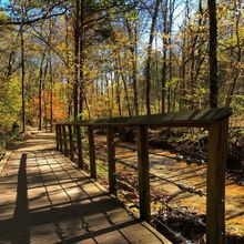 Rotary Park follows and crosses winding creeks.