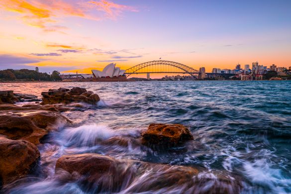 Sun setting over Sydney Harbour in Summer.