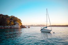 Boat moored in Vaucluse Bay near Nielsen Park, Vaucluse.