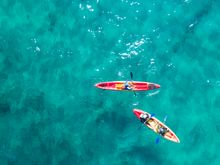 Aerial over a guided kayak tour with Go Sea Kayak, Byron Bay.