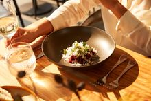 Dish made from local and native ingredients available from the menu at Bangalay Dining, Shoalhaven Heads.