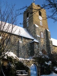 St Peter's Church in snow