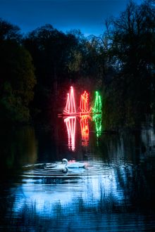 Neon boat on the water at Temple Newsam