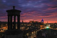 The Dugald Stewart Monument and Edinburgh Castle seen from Calton Hill