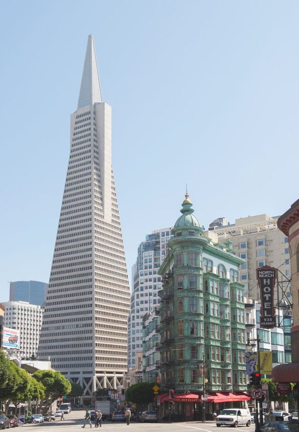 The Transamerica Pyramid with the Sentinel Building in the foreground. The Transamerica Pyramid with the Sentinel Building in the foreground.