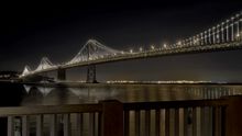 Bay Bridge at night.