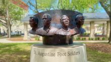The Foot Soldier Monument in St. Augustine, Florida's Plaza De La Constitucion commemorates the fight for freedom during the 1964 Civil Right movement in the Nation's oldest city.
