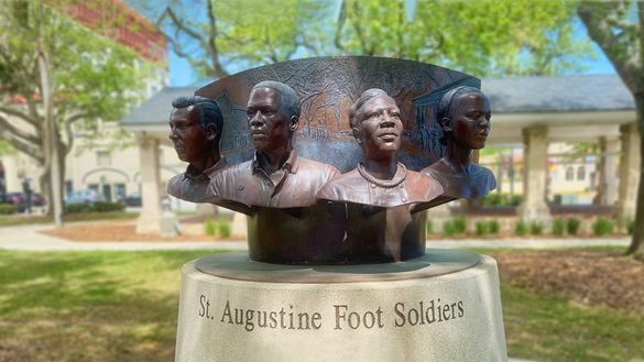 The Foot Soldier Monument in St. Augustine, Florida's Plaza De La Constitucion commemorates the fight for freedom during the 1964 Civil Right movement in the Nation's oldest city.
