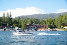 Boating on beautiful Bass Lake