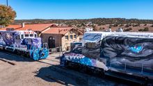 Sky Railway Engines at Lamy, NM Depot building