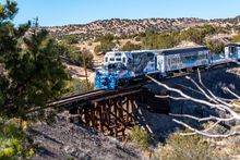 Sky Railway traveling between the Santa Fe Railyard and the Lamy Depot
