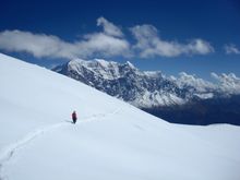 Crossing Dhampus Pass (5,240m) on Dhaulagiri Circuit trek in Nepal