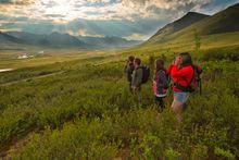 Tombstone Territorial park, hikers, sunset - Yukon