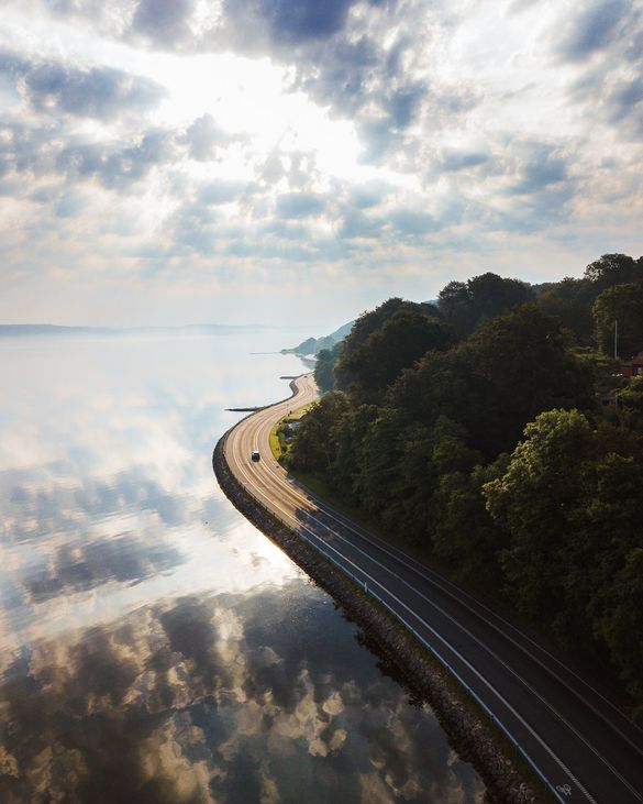The scenic coastal route around Vejle Fjord.